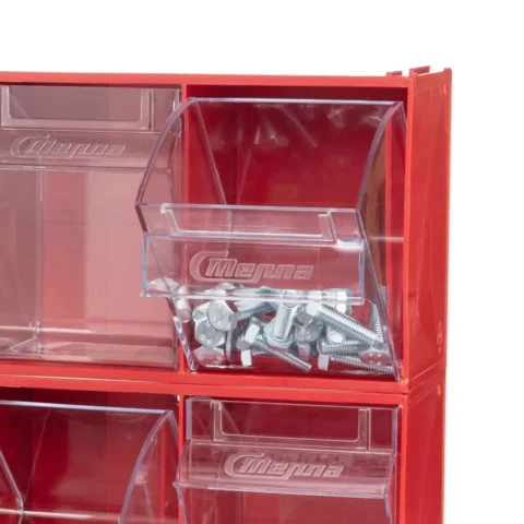 Короб откидной F-600-6, 600х96х112 мм, 6 ячеек, красный, прозрачный