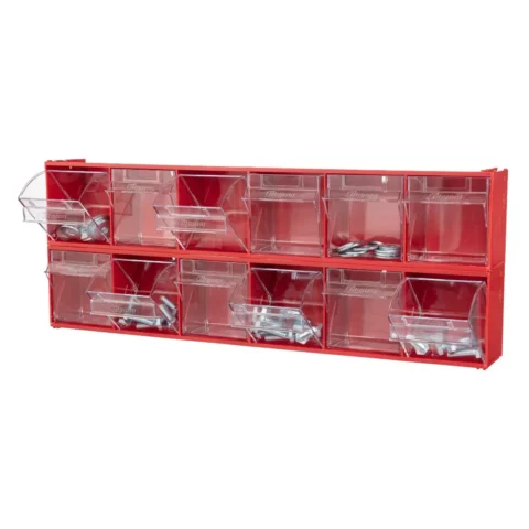Короб откидной F-600-6, 600х96х112 мм, 6 ячеек, красный, прозрачный