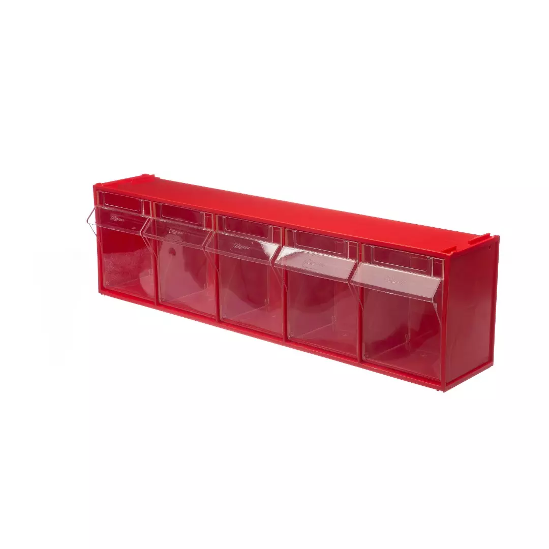 Короб откидной F-600-5, 600х140х168 мм, 5 ячеек, красный, прозрачный