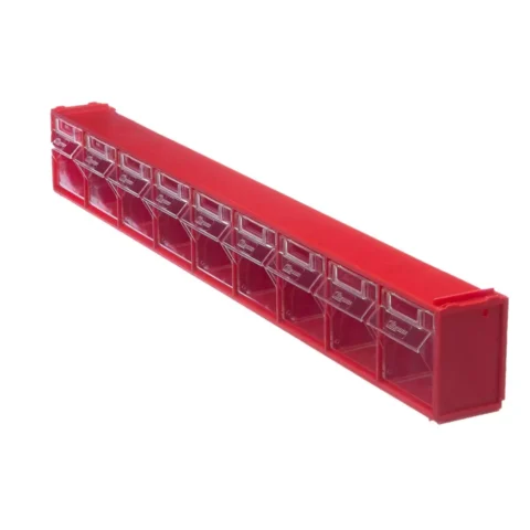 Короб откидной  F-600-9, 600х68х78 мм, 9 ячеек, красный, прозрачный
